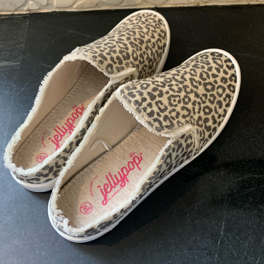 JELLYPOP | Canvas Leopard Print Slides | Sz 9